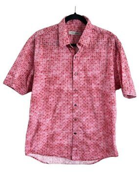 James Campbell Men’s Sz Large Short Sleeve Collared Button Down Shirt Red/
Pink
